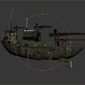 Rusty Green Military Utility Boat With Crane Arm And Antennas On Deck
