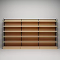 Convenience Store Display Shelf With Wooden Layers And Black Metal Frame