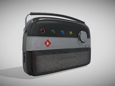 Retro Radio Speaker With Black Silver Design Colorful Buttons Knob And Handle 3d model