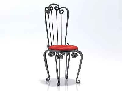 Stylish Black Metal Leisure Chair With Red Padded Seat And Curved Design Details 3d model