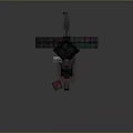 Modern Mechanical Weapon Featuring Red Components And Metal Stand Structure