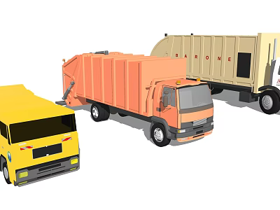 Yellow Orange And Beige Garbage Trucks For Waste Management Services 3d model