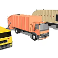 Yellow Orange And Beige Garbage Trucks For Waste Management Services 3d model