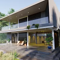 Modern Detached Villa With Swimming Pool Terrace And Floor to Ceiling Windows Surrounded by Trees