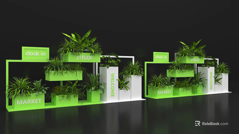 Green Potted Plants On Multi Tiered Display Shelves For Hotel Market Healthcare Settings 3d model 
