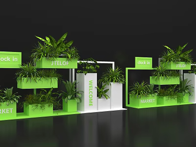 Green Potted Plants On Multi Tiered Display Shelves For Hotel Market Healthcare Settings 3d model