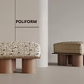 Poliform Modern Stools With Wooden Cylindrical Legs And Patterned Upholstered Seats 3d model