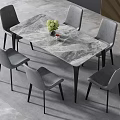 Modern Dining Table Set With Marble Tabletop Six Grey Chairs And Decorative Vase 3d model