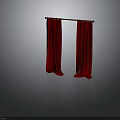 Red Curtain Interior Design With Wooden Rod And Pleated Fabric