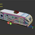 White Impact Travel Trailer With Blue Decorative Accents Black Rooftop Unit Windows And Wheels