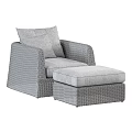 Outdoor Wicker Sofa With Light Colored Cushions And Matching Ottoman 3d model