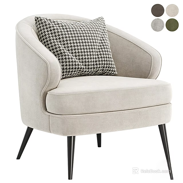 Modern Light Gray Single Sofa With Curved Armrest Houndstooth Cushion And Black Tapered Legs 3d model 