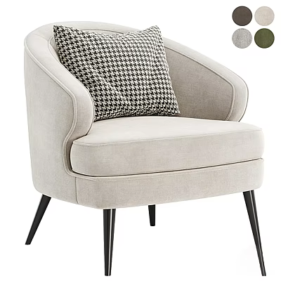 Modern Light Gray Single Sofa With Curved Armrest Houndstooth Cushion And Black Tapered Legs 3d model