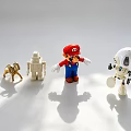 Toy Dolls Including Mario Robot and Animal Figures on White Background with Shadows