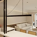 Modern Living And Dining Room Interior With White Sofa Coffee Table Bar Counter And Stools