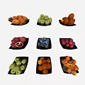Assorted Fresh Fruits In Multiple Plates Display With Various Types And Colors