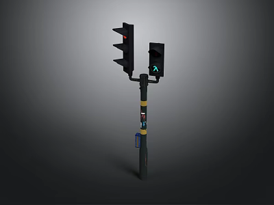 Black Street Traffic Light With Pedestrian Signal And Pole 3d model