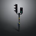 Black Street Traffic Light With Pedestrian Signal And Pole