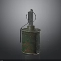 Vintage Old Style Military Weapon Green Rusted Metal Grenade With Metal Loop