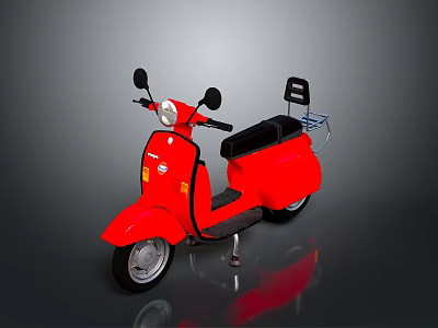 Red Scooter Motorcycle Showcasing Black Seat Rearview Mirrors And Rear Rack 3d model