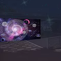 Macau Shop Window Display With Multilingual Greetings And Starry Galaxy Design 3d model