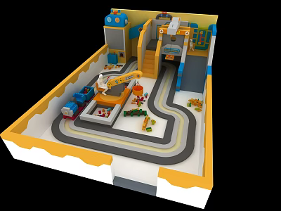 Vibrant Kids Play Area With Slide Tracks Toy Cars Building Blocks And Colorful Structures 3d model