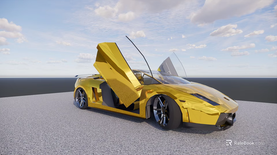 Golden Sports Car With Open Scissor Doors And Sleek Aerodynamic Exterior Design 3d model 