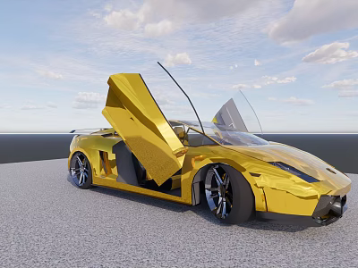 Golden Sports Car With Open Scissor Doors And Sleek Aerodynamic Exterior Design 3d model