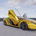 Golden Sports Car With Open Scissor Doors And Sleek Aerodynamic Exterior Design