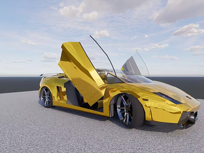 Golden Sports Car With Open Scissor Doors And Sleek Aerodynamic Exterior Design 3d model