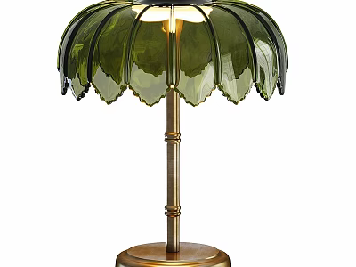 Elegant Petal Shaped Green Glass Table Lamp With Golden Pole And Base 3d model