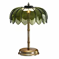 Elegant Petal Shaped Green Glass Table Lamp With Golden Pole And Base
