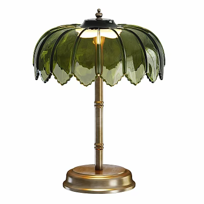 Elegant Petal Shaped Green Glass Table Lamp With Golden Pole And Base 3d model