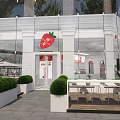 Modern Milk Tea Shop Exterior With Glass Facade Outdoor Seating And Green Plants