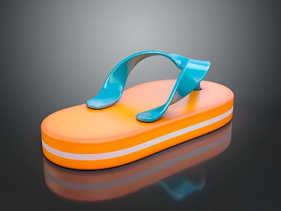 Orange Sole Flip Flops With White Stripe And Blue Strap Design 3d model