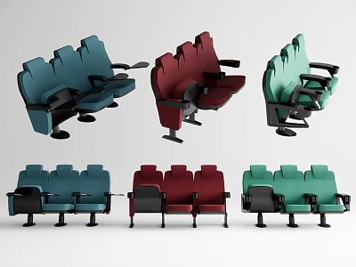 Multicolored Public Theater Seats With Blue Red Green Design And Comfortable Backrests 3d model