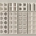 White Decorative Wall Components With Various Shapes Including Squares Circles And Arches 3d model
