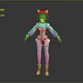 Game Or Movie Character With Cat Ears Black Head And Vibrant Pink White Outfit