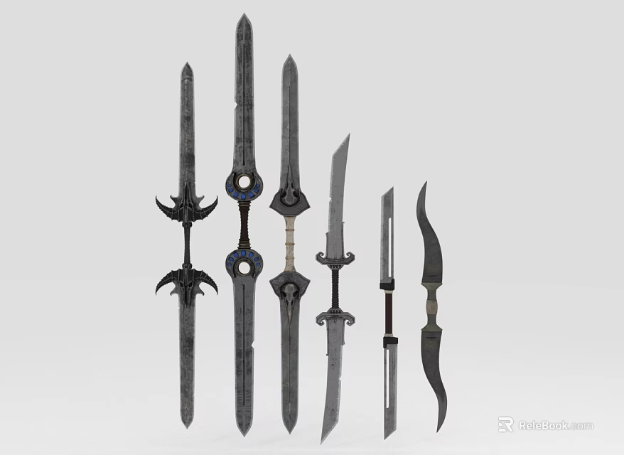 Various Medieval Fantasy Weapons Collection Featuring Swords Daggers And Bow 3d model