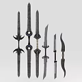 Various Medieval Fantasy Weapons Collection Featuring Swords Daggers And Bow 3d model