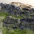 Rugged Mountain Landscape With Snow Capped Peaks And Lush Green Vegetation
