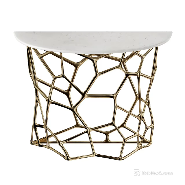 Modern Stylish Table With Golden Metal Frame And White Marble Top Design 3d model 