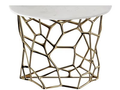 Modern Stylish Table With Golden Metal Frame And White Marble Top Design 3d model