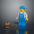 Lego Construction Worker Figure Wearing Blue Cap Overalls Holding Wrench And Mallet