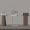 Diverse Design Side Tables With Wooden White Bases And Decorative Plants Fruits Books