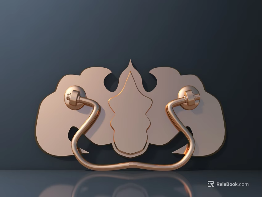 Decorative Copper Wall Decor With Symmetric Design And Ring Handle Accent 3d model 