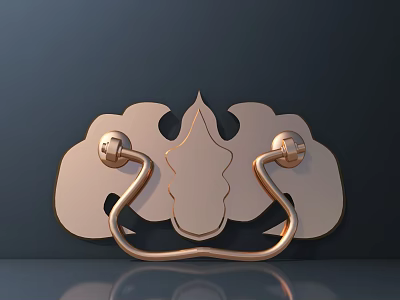 Decorative Copper Wall Decor With Symmetric Design And Ring Handle Accent 3d model