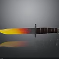 Sharp Tactical Knife With Yellow Red Gradient Blade And Brown Wooden Handle