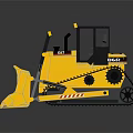 Yellow Bulldozer Construction Vehicle With Large Blade And Tracks On Dark Background