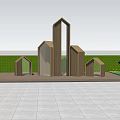 Modern Commercial Landscape With Wooden Structures And Children's Outdoor Activity Space